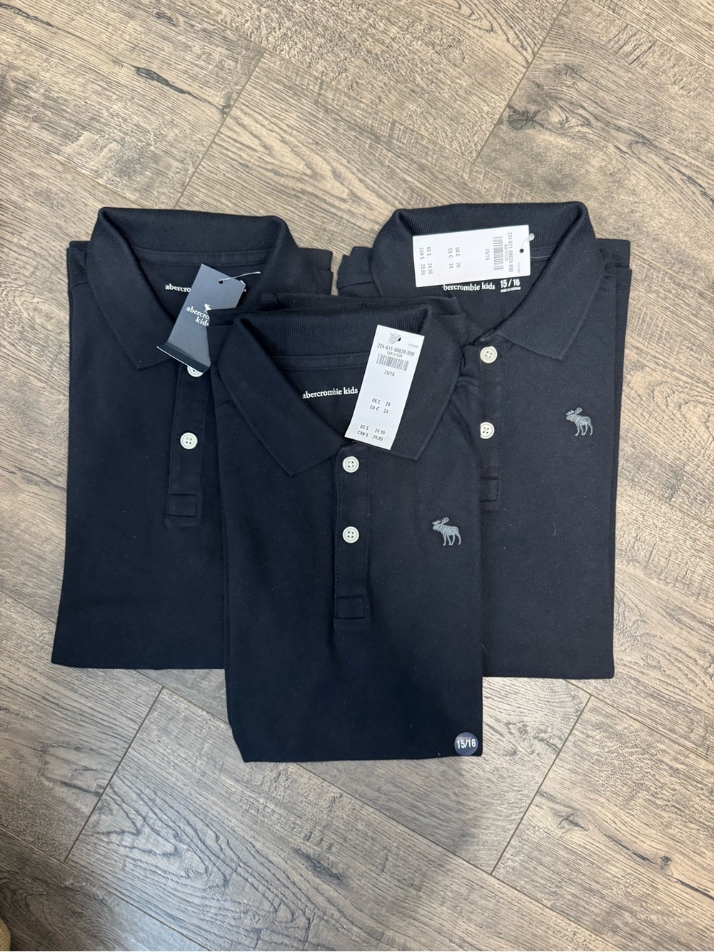 3 Abercrombie Kids Black Polo Shirts - Size 15/16 - New With Tags